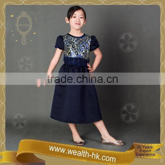 Shortsleeves Dark Blue colour kids Evening Ball Gown Dresses