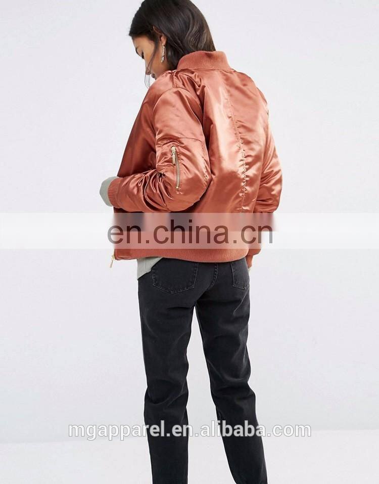 2017 High quality spring women custom satin plain bomber jackets