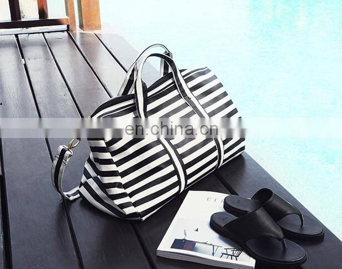 Fashion lady woman black white striped travel bag