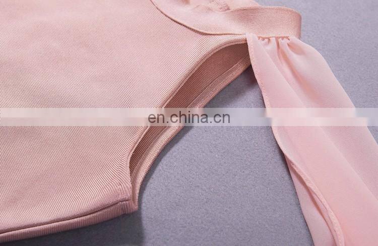 Amigo 2017 Black long chiffon cape sleeve high vent Barelegged long bandage dress modest dresses for young girls