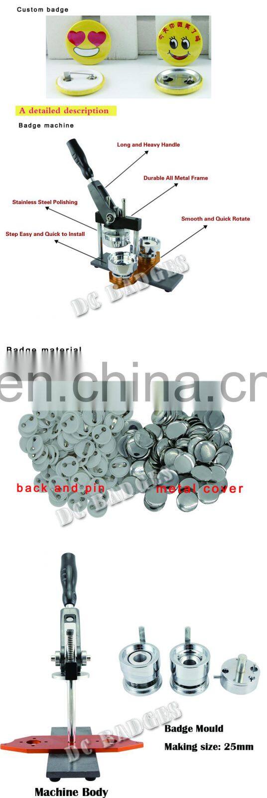 High Quality Rotary 1" 25mm Pin Badge Manual Metal Button Maker Machine Badge Making Press Machine