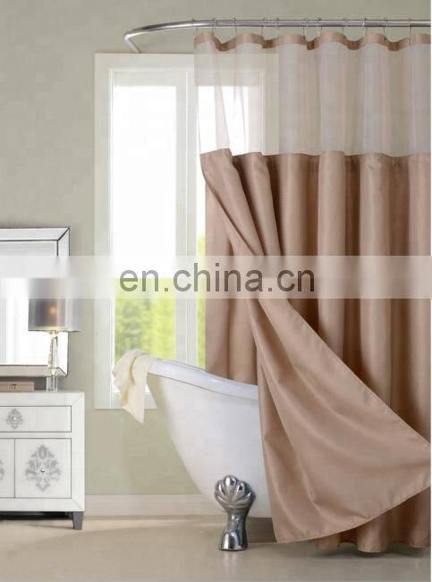 China Suppliers Luxury Hotel Hookless Shower Curtains Snap with Grommets Detachable Liner in White Gray Fabric