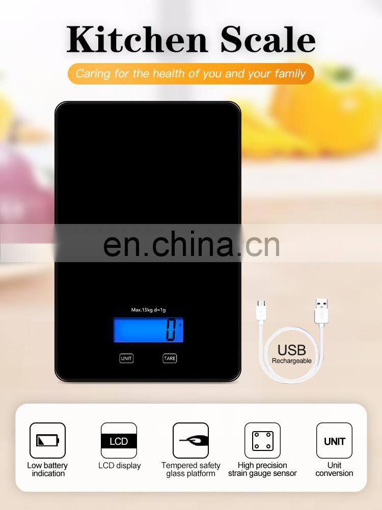 Wholesale USB Rechargeable Food Weighing LCD Display 5Kg Digital Electronic Kitchen Scale For Home
