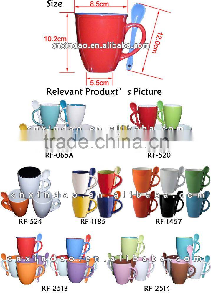 Zibo Made Popular Glazed Belly Shape Wholesale Porcelain Milk Mug Spoon for Children