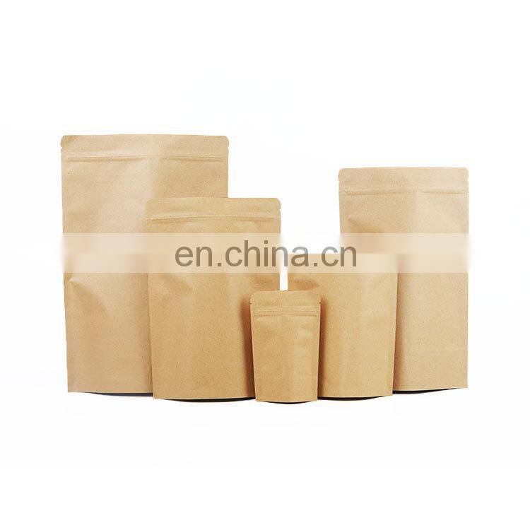 Custom Printed Eco Friendly Food Grade Biodegradable Heat Seal Empty Stand Up Zip Lock Kraft Paper Zipper Tea Packaging Bag