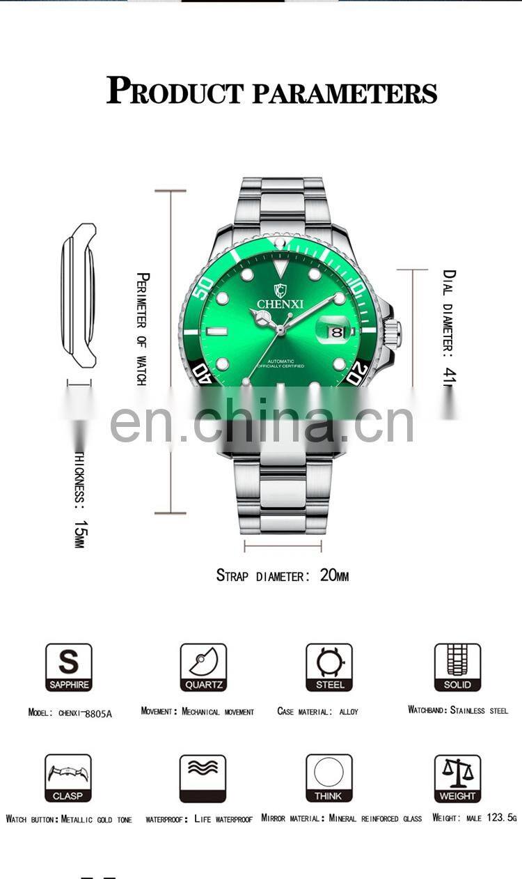 CHENXI 8805A Luxury mechanical stainless steel day date watch wristwatches men automatic waterproof
