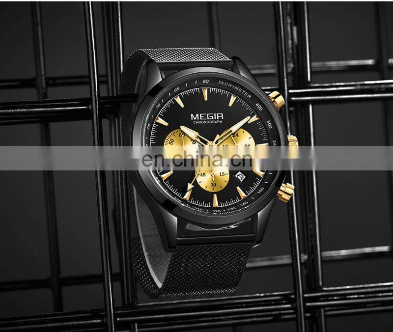 MEGIR 2153 Men Quartz Watches Military Sports Luxury Waterproof Luminous Mesh Band Chronograph Wristwatch