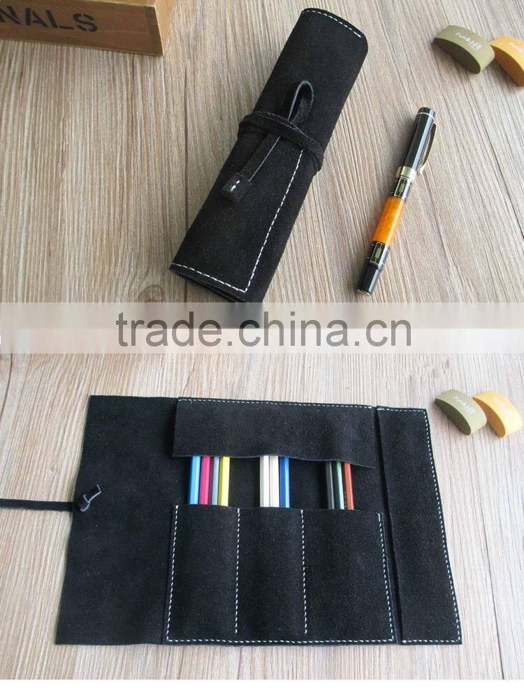 handmade cow leather cosmetic organizer bag large capacity makeup organizer pen holder bag