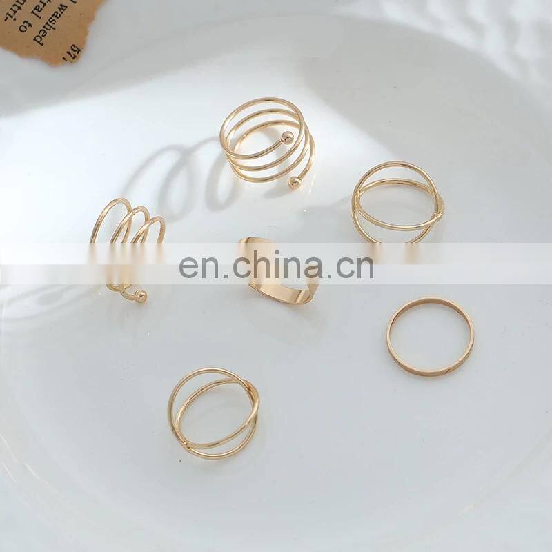 6Pcs/set Punk Finger Rings Minimalist Smooth Gold/black Geometric Metal Rings for Women Girls Party Jewelry Bijoux Femme