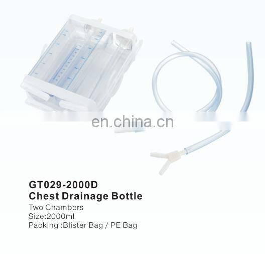 Thoracic Chest Drainage Bottle Medical Single Double Three Chambers 2000ml Disposable Ce GREETMED EOS Blister Pack 3 Years