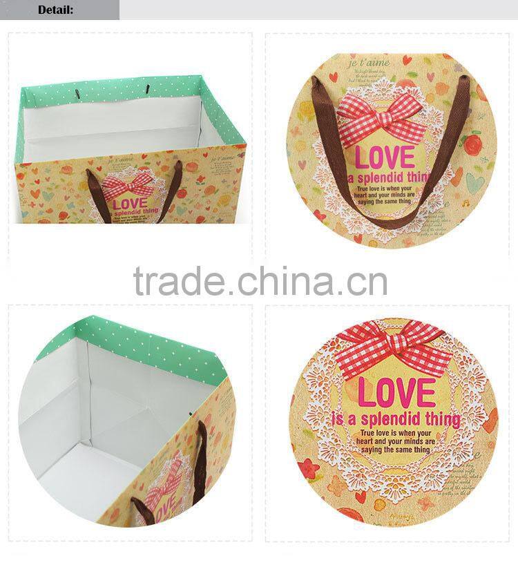 khaki lace love pattern custom paper shopping bag