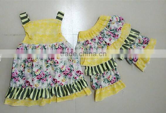 2016 boutique girl clothes 4 July fabric girls outfits kids clothing sets and stripe pants with ruffle