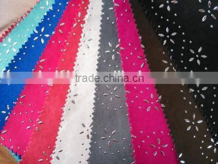 silver flowers suede fabric for shoes and bags