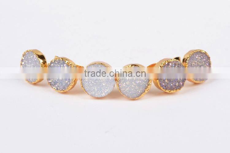 10mm round natural agate titanium AB druzy stone stud earrings