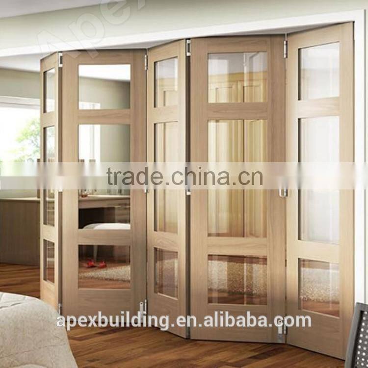 Modern design interior wood door panel inserts folding glass door