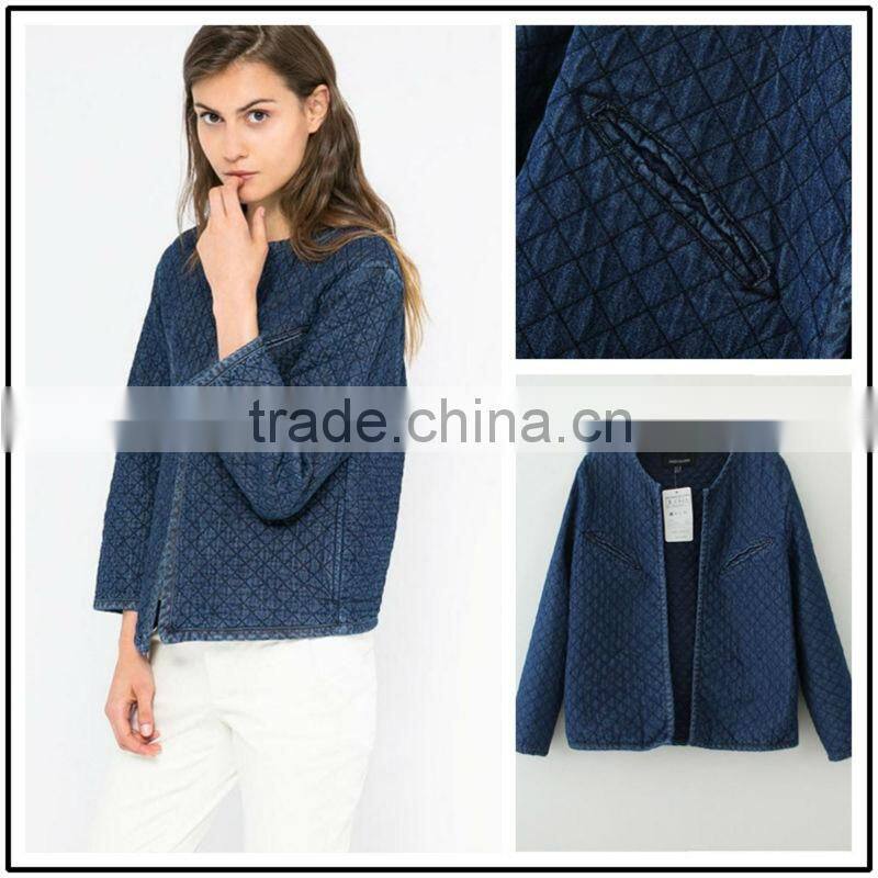 2014 European women fashion 100% cotton slim denim long sleeve jeans winter cotton-padded jacket