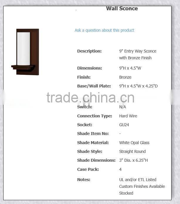 UL Approved bronze finish Modern Wall Sconce With Opal Glass Shade XC-H058