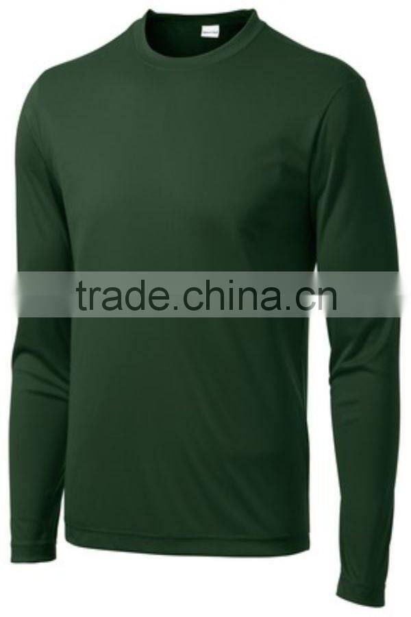 2016 guangzhou luoqi plain dye dry fit t-shirt/summer fashion long sleeve O-neck tshirt/custom man running gym t shirt