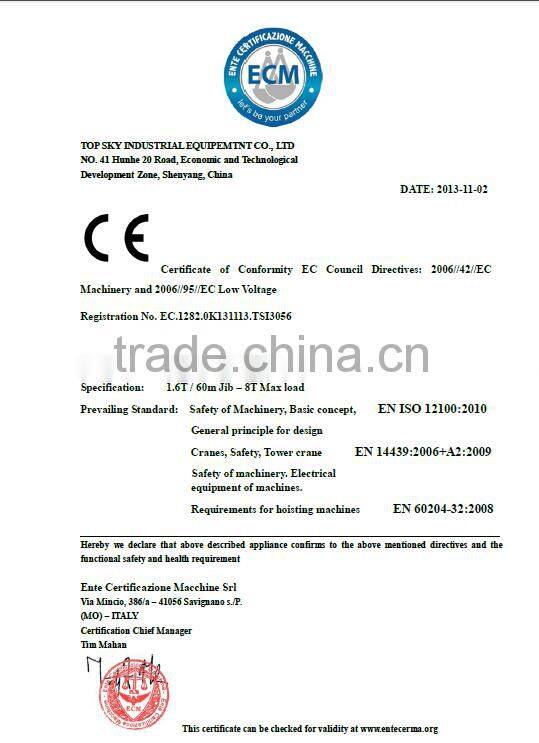 TT6016-8t JOST Type Topless Tower Crane