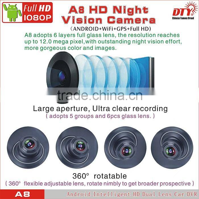 DTY Android car wireless rearview mirror with reversing camera, rear view mirror camera car dvr , A8