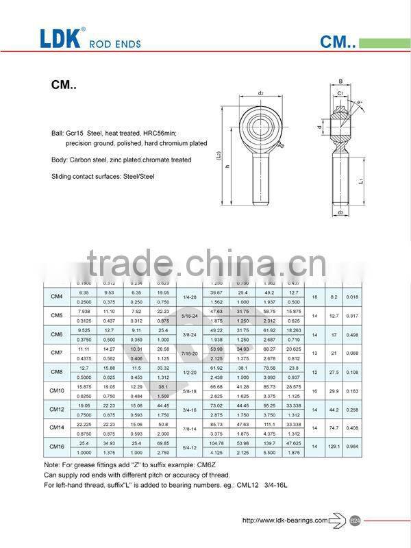 LDK inch rod end American size CF6 oscillating rod end bearing