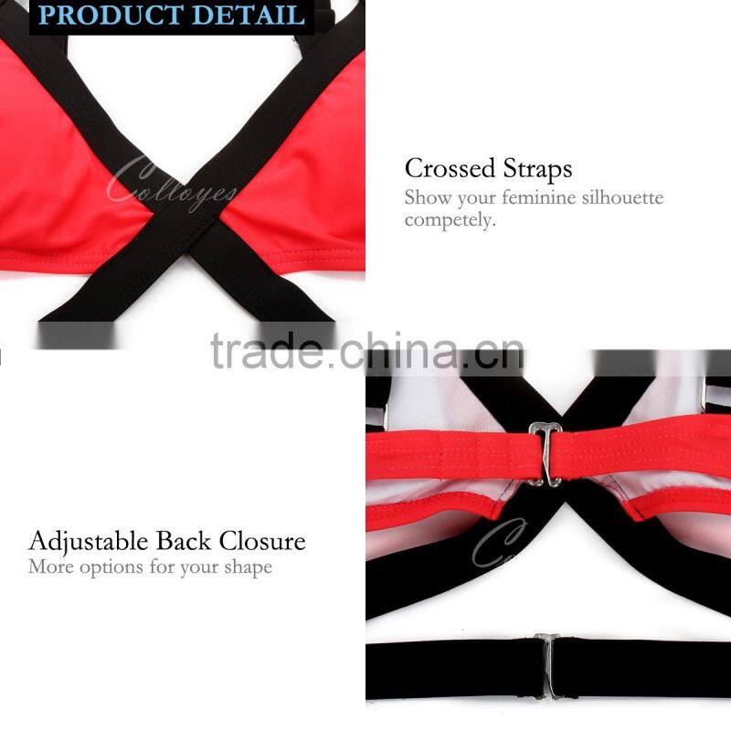 Colloyes 2016 New Sexy Triangle Top Black + Red with Classic Cut Bottom Bikini Swimwear
