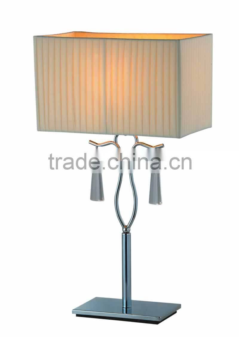 Contemporary cross metal holder double square brown fabric shade hotel bedroom table light