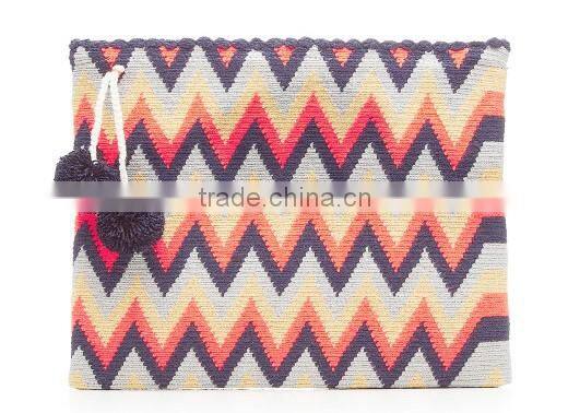 multi color woven cotton clutch bag for women