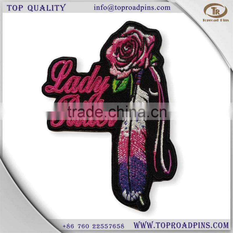 cheap custom fabric embroidery named patches with self-adhesive ( hot cut edge )