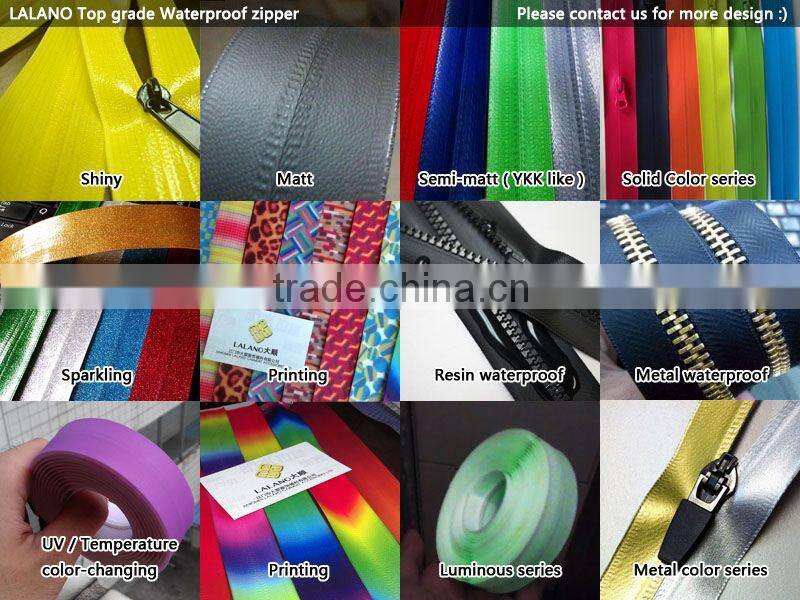 Shiny silver reflective waterproof zipper