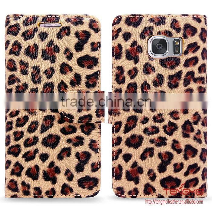 Leopard flip protective case for samsung G9350 stand cover for samsung galaxy s7 edge case