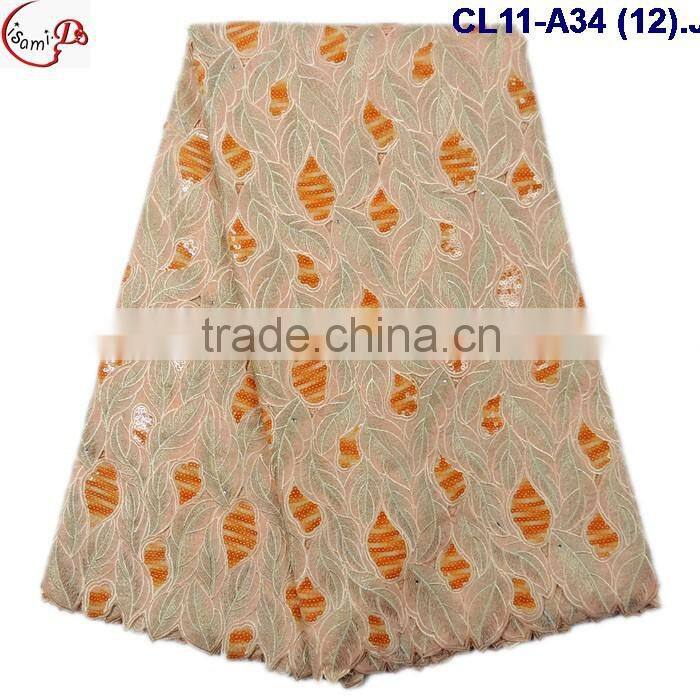 CL11-A34 (17) New arrival and good quality Organza lace fabric with big suquins for dress and clothes