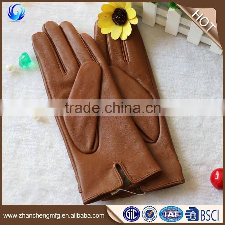 Custom winter brown luxury lady goatskin leather gloves touch screen