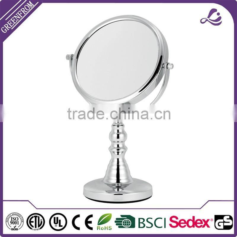 Promotional chrome vanity girl two side makeup mirror with magnifying glass