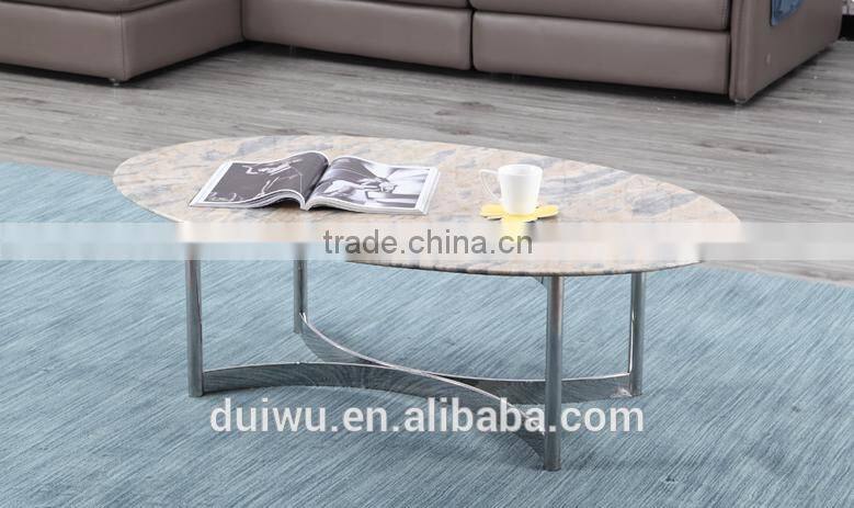 Foshan Living room stainless steel base classic coffee table with white marble