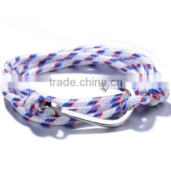 Navy Style Silver Color Fishhook Anchor Design Survival Paracute Bracelet