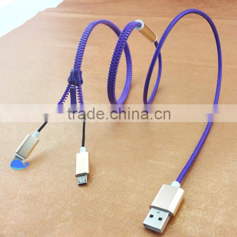 Creative gifts flat cable high speed zipper usb charging cable sync data cable