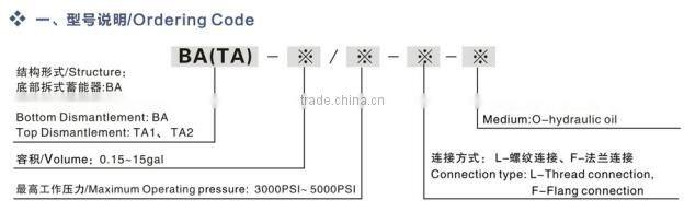 ASME Bladder Accumulator hydraulic gas bottle