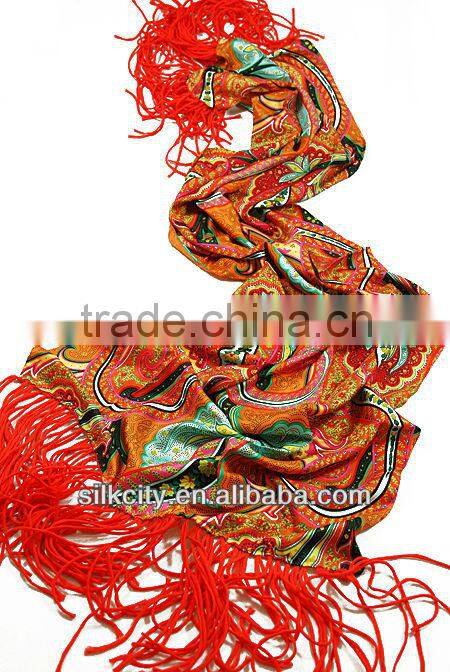 twill long silk shawl fringe with cashew