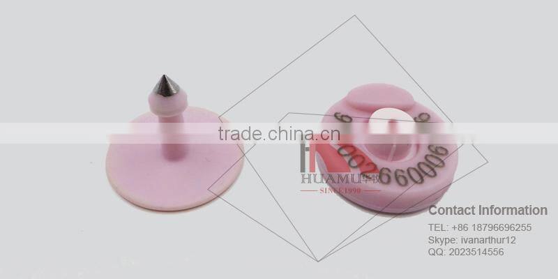 rfid sheep ear tag with 125 HKZ in pink with metal pin 30*30 mm