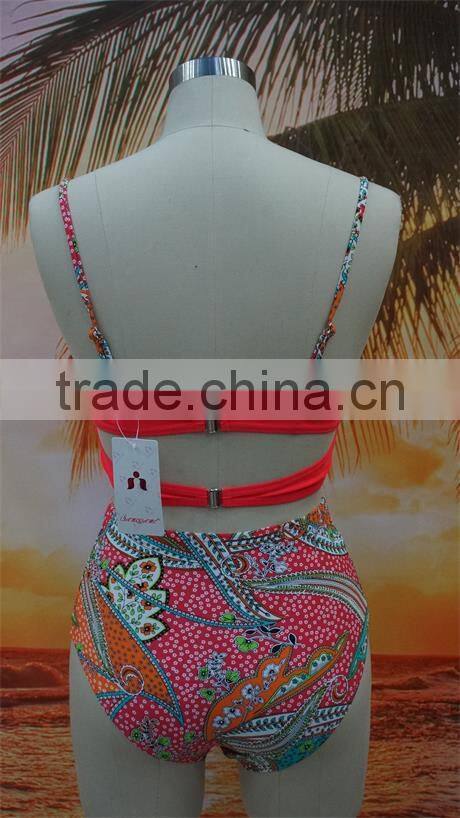 2016 new arrival flower printed retro high waist bikini