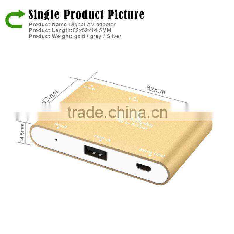 Voxlink Digital AV Adapter With VGA+Audio Dual Display Converter Power Silver/ Golden/ Gray