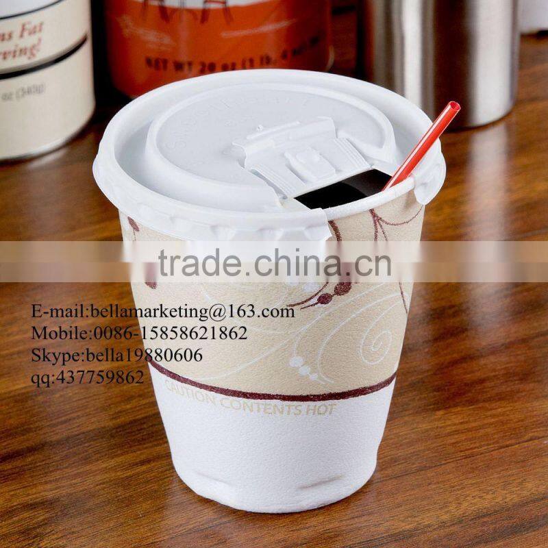 Plastic Flat Lid for paper cup cover, White liftback and Lock Tab Lid