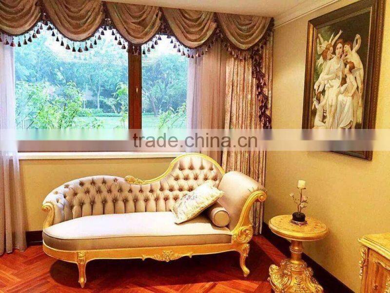 European Palace Royal Chair, Luxury Design Comfortable Gold Trim with Flower Carved Chaise Lounge