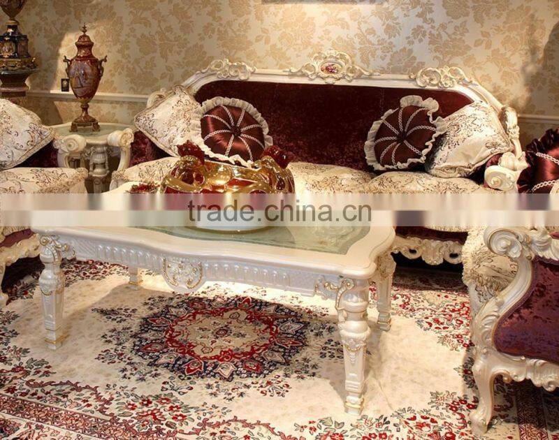 Luxury French Elegant Purple Fabric Living Room Sofa Set/ Royal High-qual Hand Carved Wooden Sofa/European Living Room Furniture