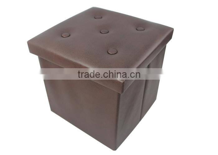Store More Leather Folding storage Stool With Buttons