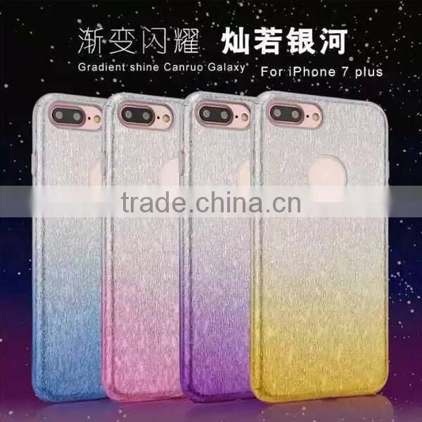 Gradient color glitter tpu phone case for iphoen7, 3 in 1 shinning phone cover, 3 in 1 back tpu case for iphone7
