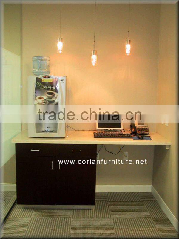 Custom sized solid surface made Office self service kitchen counter