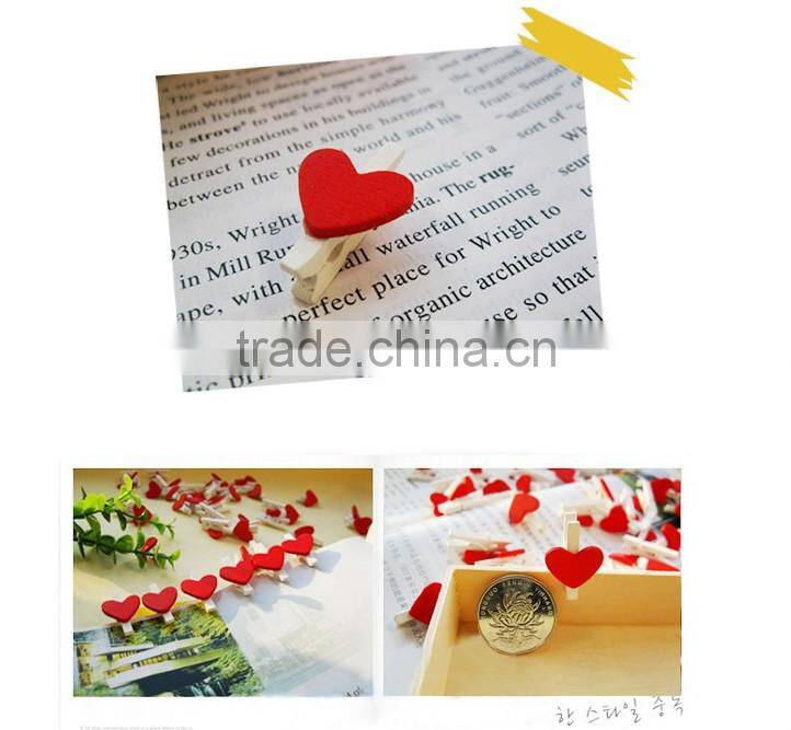 wooden red heart photo meno clip for home decor