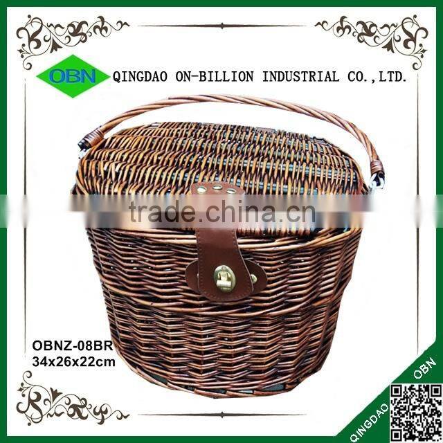 2015 cheap white bicycle wicker basket with lid